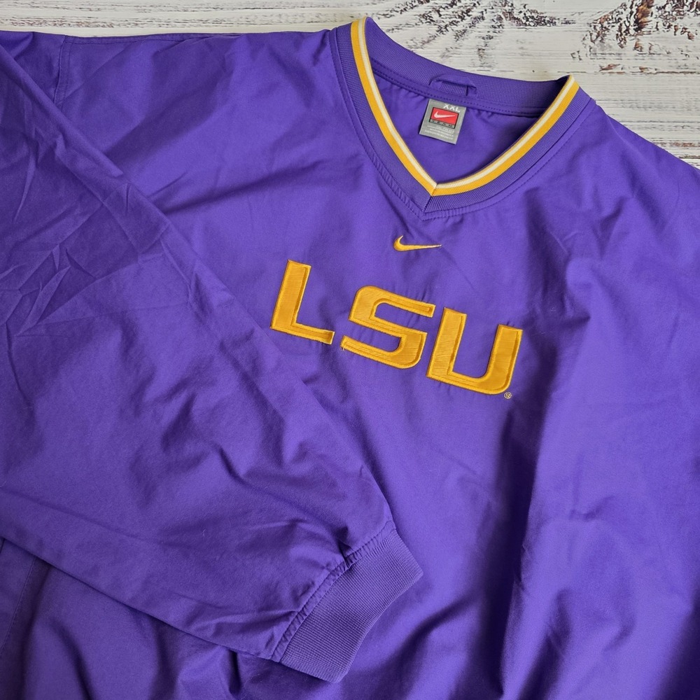 Vtg‎ LSU Tigers Jacket Team Nike Center Swoosh Windbreaker Pullover 90s Mens XXL